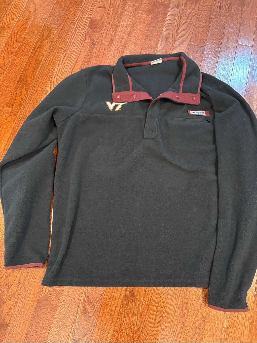 Columbia PFG Men's Black Fleece Pullover with Maroon Trim